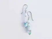 White Japanese Millefiori Glass Teardrop Earrings, Handmade with Vintage Beads