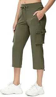 [TBMPOY] Women's Cargo Capris Hiking Pants Lightweight Stretch Quick Dry with Zipper Pockets Cropped Pants Casual Travel