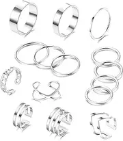 [Kakonia] 15PCS Knuckle Rings for Women Stackable Rings Stainless Steel Silver/Gold Rings for Women Trendy Stacking Rings Set Simple Mid Rings Set of Stack Rings