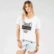 NWT VOLCOM TOXIC V NECK TEE WOMEN'S T SHIRT White SMALL L143