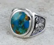 THICK MEN'S .925 STERLING SILVER SCORPION TURQUOISE RING size 12 style# r3404