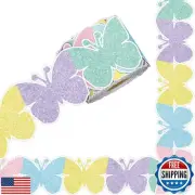 Whaline 65.6ft Butterfly Bulletin Board Border Glitter Pastel Butterfly Die-C