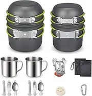 SYAMEET 19pcs Camping Cookware Mess Kit for 2 People, Lightweight Pot Pan Mini Stove with 2 Cups, Fork Spoon Kits for Backpacking, Outdoor Camping Hiking and Picnic