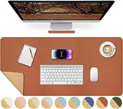 Giecy Leather Desk Pad, Dual-Sided Natural Cork & PU Leather Desk Pad, 90 x 43 cm Extended Computer Desk Mat Keyboard Mouse Pads Writing Mat Desk Blotter Pads Mats for Laptop Gaming PC (Brown)