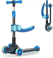 [Gotrax] KS3 Pro Folding Kick Scooter for Kids, One Key Removable Seat & 3 Extra Wide PU Light-Up Wheels and Anti-Slip Deck, Adjustable Height Handlebar and Lean-to-Steer Scooter for Children Aged 2-8