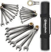 22-Piece Chrome Vanadium Ratchet Wrench Set with Pouch - Anti-Slip Performance