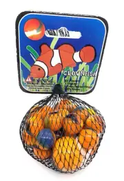 Net Bag 25 "Clownfish" Glass Mega Marbles 24 Players & 1 Shooter 2006 Multicolor