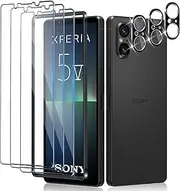 [Liilaa] Screen Protector for Sony Xperia 5V, Pack of 3 Tempered Glass Screen Protector with 3 Camera Protection, 9H Hardness & Waterproof