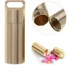 Waterproof Pill Box Case Brass Container Keyring Medicine Capsule Holder Large