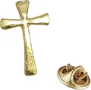 [Widdle Gifts] Lapel Pin Brooch - Gold Plain Cross Confirmation Badge, 1.5cm, Metal