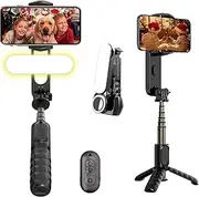 Gimbal Stabilizer for Smartphone, Selfie Stick with LED Light, 360° Automatic Rotation Gimbal Stabilizer with Bluetooth Remote, 6-Step Telescopic Tripod, Lightweight Foldable Selfie Stick Stand