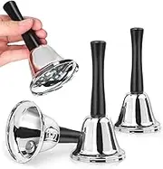 4 Pack Hand Bell, Silver Steel Bell, Ringing Bell with Handle, Dinner Bells for Inside Classroom Bell, for Food Line, Alarm, Jingles, Ringing (Silver)