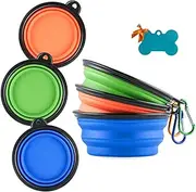 MXZONE 3 Collapsible Silicone Dog Bowl, Foldable Expandable Cup Dish for Small Pet Cat Food Water Feeding Portable Travel Bowl, Free Pet ID-Tag