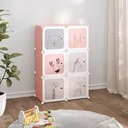 Cube Storage Wardrobe, Portable Plastic Wardrobe Organizer Modular Closet Storage Cabinet Cube Storage Cabinet for Kids with 6 Cubes Pink PP