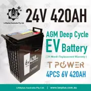 24V 420AH 4x 6v 420ah AGM Deep Cycle Battery Marine Golf Cart Solar 400ah 300ah