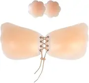 [WEICHENS] Sticky Strapless Push Up Bra Invisible Backless Adhesive Silicone Bra for Women