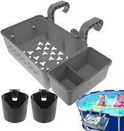 Nexusectar Pool Storage Basket - Pool Toy Basket | Multipurpose with 2 Cup Holders for Drinks, Towels, Toys, Outdoor, Beach, Terrace