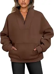 [ZPLxi] Women's Casual Sweatshirts Long Sleeve Oversized Quarter Zip Jumper with Pockets Solid Color Trendy Hoodie Pullover Tops