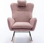 Aursrenty Rocking Chair Upholstered Glider Chair with High Backrest Glider Rocking Accent Chair Armchair for Bedroom Balcony Offices Pink