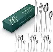 16 Piece Silverware Set for 4, Premium Stainless Steel Cutlery Set, Utensil Sets, Flatware Sets for 4, Forks Spoons and Knives Set Dishwasher Safe for Home Kitchen