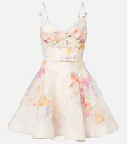 [Zimmermann] Zimmermann Crush Twist floral linen and silk minidress AU 12 white
