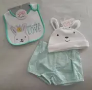 Carter's Just One You Easter Bloomers Size 0-3 Months w/ Bunny Hat + Bib Set NWT