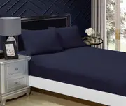 1000TC Ultra Soft Fitted Sheet & Pillowcase(s) Set - Single/Double Queen/King/Super King Size Bed - Midnight Blue