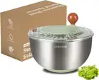 Stainless Steel Salad Spinner, Lettuce Spinner with Drain, Non-Slip Base, Stop B