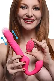Strap U 10X Thrusting & Vibrating Silicone Strapless Strap-On with Remote, 10 Shaft & Bulb Vibrating Modes + 3 Thrusting Speeds - Pink