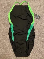 Speedo Women's Swimsuit One Piece Endurance+ Cross Back Black/Green Size 8/34