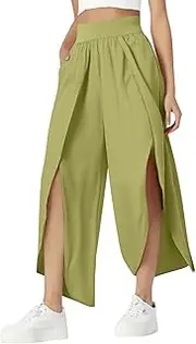 [Generic] Womens Wide Leg Summer Pants Flowy Side Split Palazzo Beach Pants Boho High Waisted Trousers Loose Casual Dance Pant