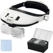 Headband Magnifier Head Mount Magnifying Glass with Light 1.0X, 1.5X, 2.0X, 2.5X, 3.5X Hands Free Magnifier with LED Light for Close Work, Sewing, Crafts, Reading, Repairing, Jewelry