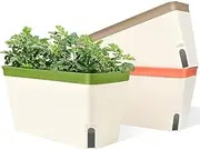 Self Watering Plant Pots, Set of 3 Rectangular Windowsill Herb Planter Box with Visual Water Level Window, Modern Plastic Herb Flower Pots for Indoor Outdoor Garden Balcony Planters
