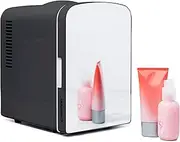 [Chefman] Portable Personal Fridge 4 Liter Mini Refrigerator Skin Care, Makeup Storage, Beauty, Serums And Face Masks, Small For Desktop Or Travel, Cool & Heat, Cosmetic Application, Mirror Door - Black