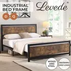 Levede Bed Frame Double Queen Metal Mattress Base Platform Wooden Rustic Brown