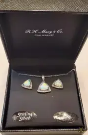 Vintage R.H. Macy & Co. Necklace & Earrings Set Sterling Silver w/Gemstones NIB
