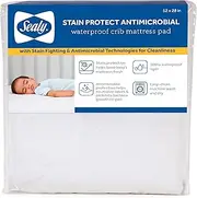 Sealy Stain Protect Antimicrobial Waterproof Toddler Bed and Baby Crib Mattress Pad Protector, Noiseless, Machine Washable and Dryer Friendly, 52" x 28" - White