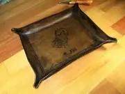 Personalized Leather Valet Tray Image, Name Border Desk Tray, Change, Dice Bowl.