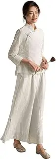 [NOBRIM] Traditional Chinese Clothing Hanfu kung fu Uniform Womens Tai Chi Cotton Linen Clothing for Zen Meditation Casual Long Sleeve