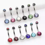 12 Pcs of Assorted Color Gem Ball Steel Belly Button Ring Package
