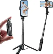 Mini Selfie Stick Tripod, Pocket Flex Tripod iPhone Android Phone Grip, Portable Small Size Travel Compact Phone Selfie Stick with Remote, Handheld Metal Mount Live Streaming, Video Recording