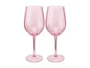 MW Wicked Pink Goes Good With Green Ribbed Wine Glass Glinda Set of 2 Gift Boxed