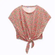 Zara Floral Tie Front Crop Top Size Small