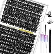 LANKIZ Eyelash Extension Kit, 60D 80D Mix Tray Lash Extension Kit, 312pcs Lashe Clusters with Bond & Seal Glue, DIY Individual Lashes Kit at Home, Wispy Cluster Eyelash Kit for Beginners