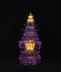在飛比找Yahoo!奇摩拍賣優惠-宋鈞窯玫瑰紫釉描金佛塔，高42×19厘米700486 汝窯 