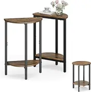 Vagusicc Side Table, Small Round End Table, Set of 2 Half Round Side Table for Living Room, 2 Tier Small Couch Side Tables, Round Coffee Table, Thin Accent Sofa Table Narrow Entryway Table, Brown