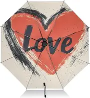 [PDZRMY] UV Protection Travel Umbrella Love Red Black Compact for Rain and Sun - Auto Open and Close UPF 50+ Windproof Portable 46” Sun Umbrella for Women and Men
