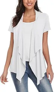 [EXCHIC] Womens Short Sleeve Open Drape Front Cardigan for Women Irregular Hem Summer Vest