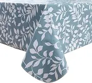 Vinyl Tablecloth with Flannel Backed Waterproof Oil-Proof PVC Table Cloth Wipeable Spill-Proof Plastic Table Cover for Indoor and Outdoor(Blue Leaves, 60 x 60 Inch Round)