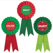 UGLY SWEATER Christmas party AWARD RIBBON pins 3pcs Contest